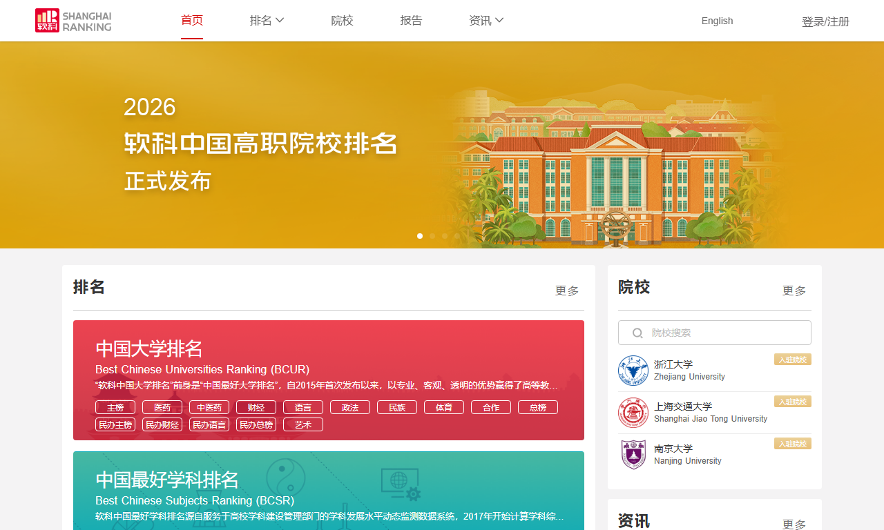 软科 - 世界大学学术排名与专业排名平台