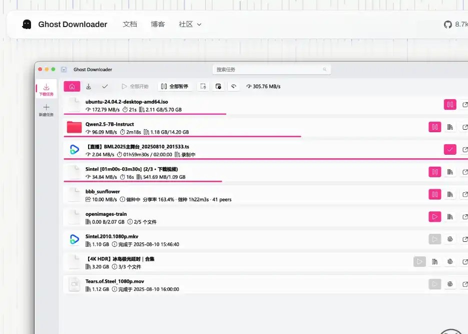 Ghost Downloader-好用的免费开源多线程文件下载工具