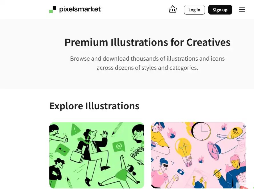 Pixels Market-免费插画素材下载与多风格设计资源平台平台